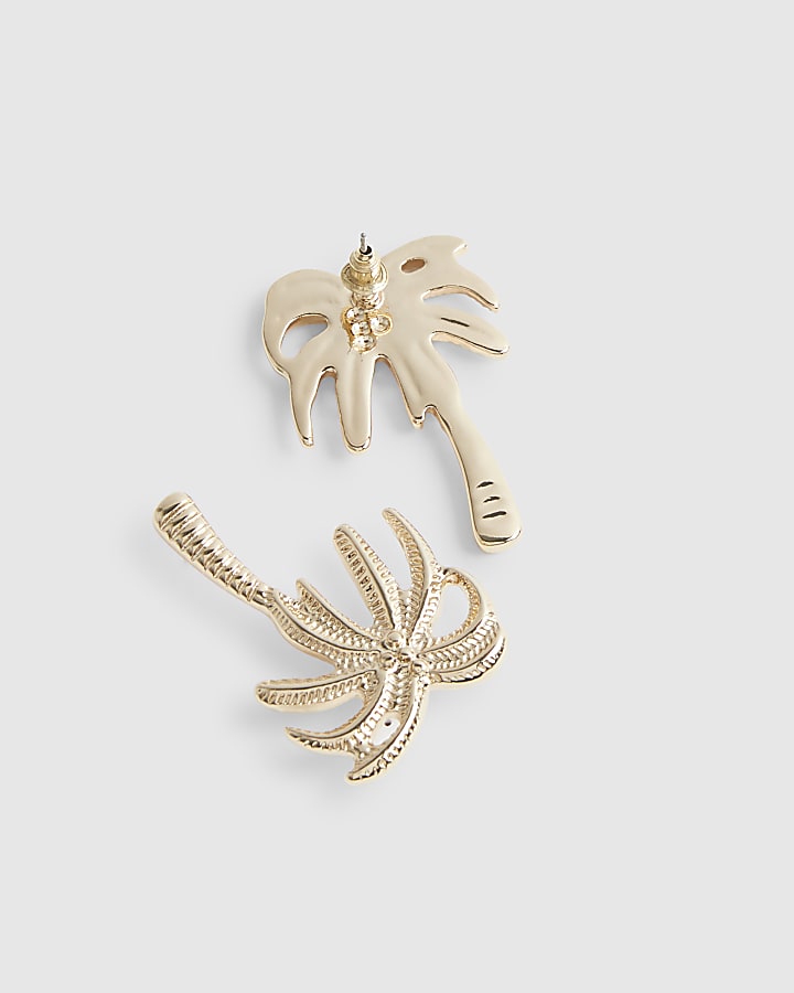 Gold Palm Tree Stud Earrings