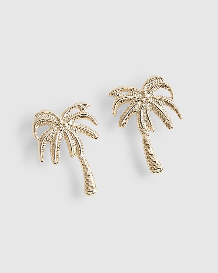 Gold Palm Tree Stud Earrings