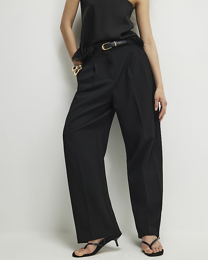 Black Pleated Wide Leg Trousers