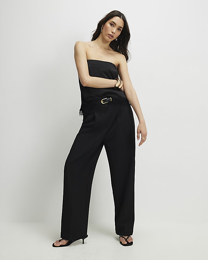 Black Pleated Wide Leg Trousers