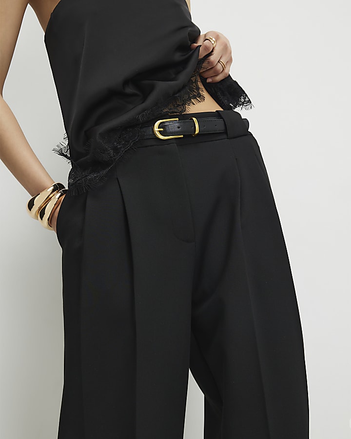 Black Pleated Wide Leg Trousers