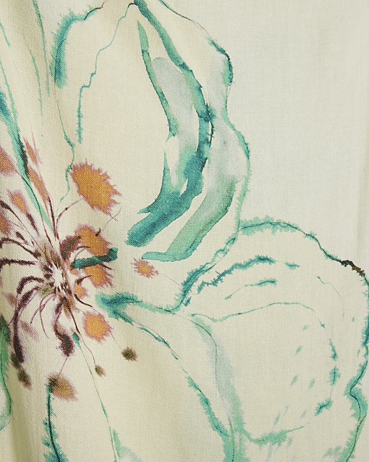 Green Linen Blend Asymmetric Midi Dress