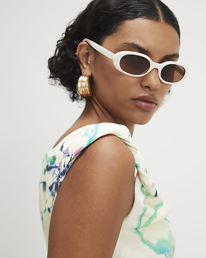 Green Linen Blend Asymmetric One Shoulder Top