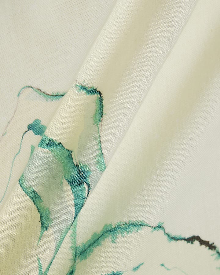 Green Linen Blend Asymmetric One Shoulder Top