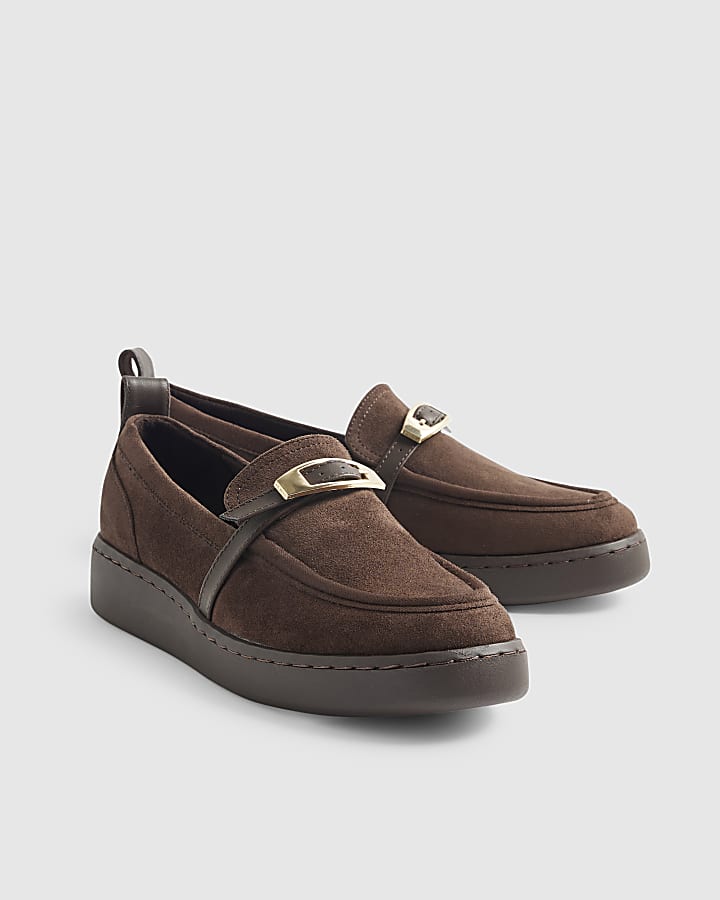 Brown Buckle Detail Sports Loafers