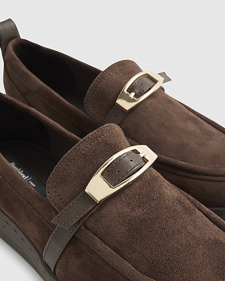 Brown Buckle Detail Sports Loafers