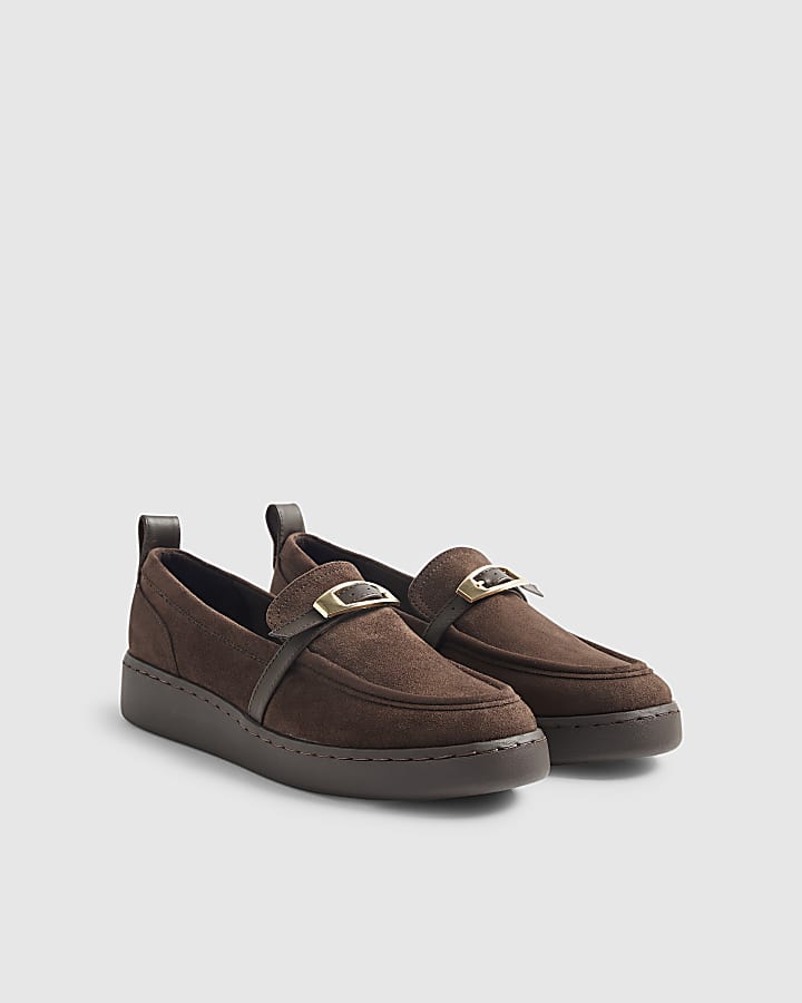 Brown Buckle Detail Sports Loafers