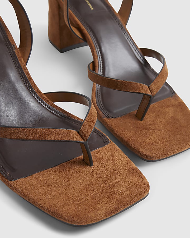 Brown Toe Thong Block Heels