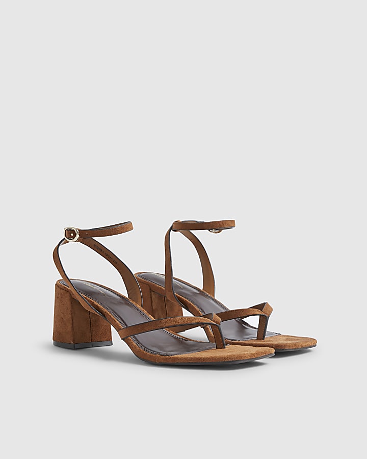 Brown Toe Thong Block Heels