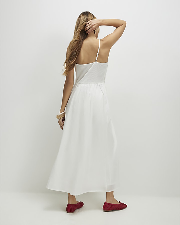 Cream Patchwork Lace Midi Dress