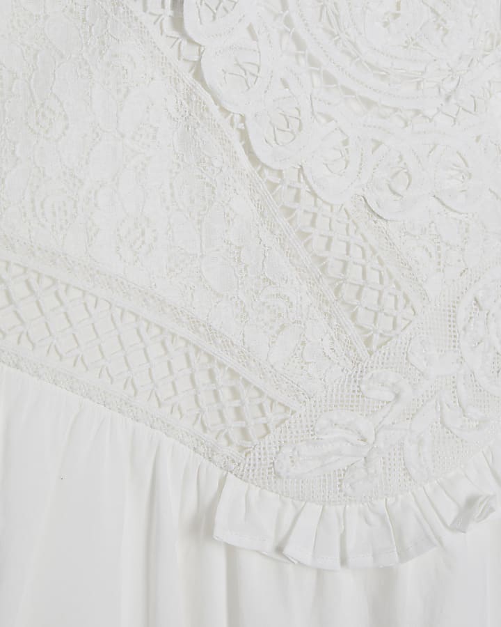 Cream Patchwork Lace Midi Dress