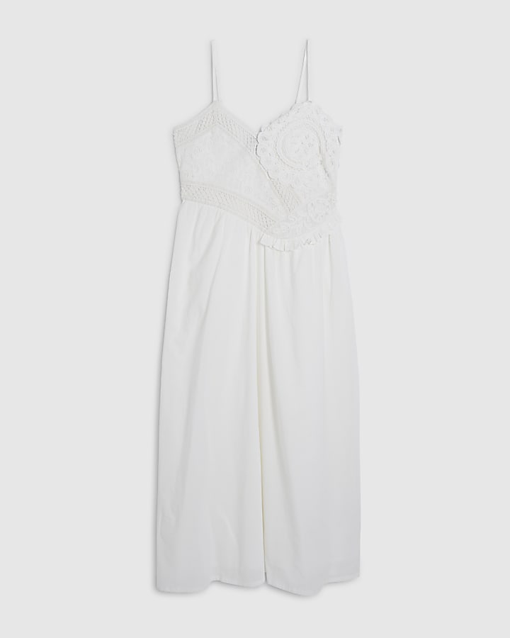 Cream Patchwork Lace Midi Dress