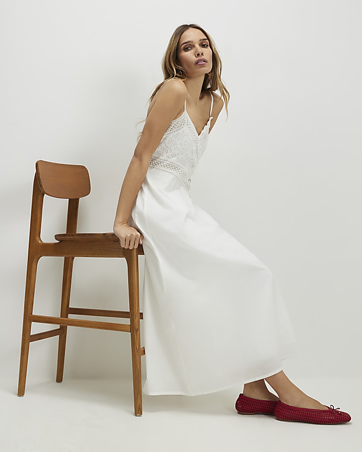 Cream Patchwork Lace Midi Dress