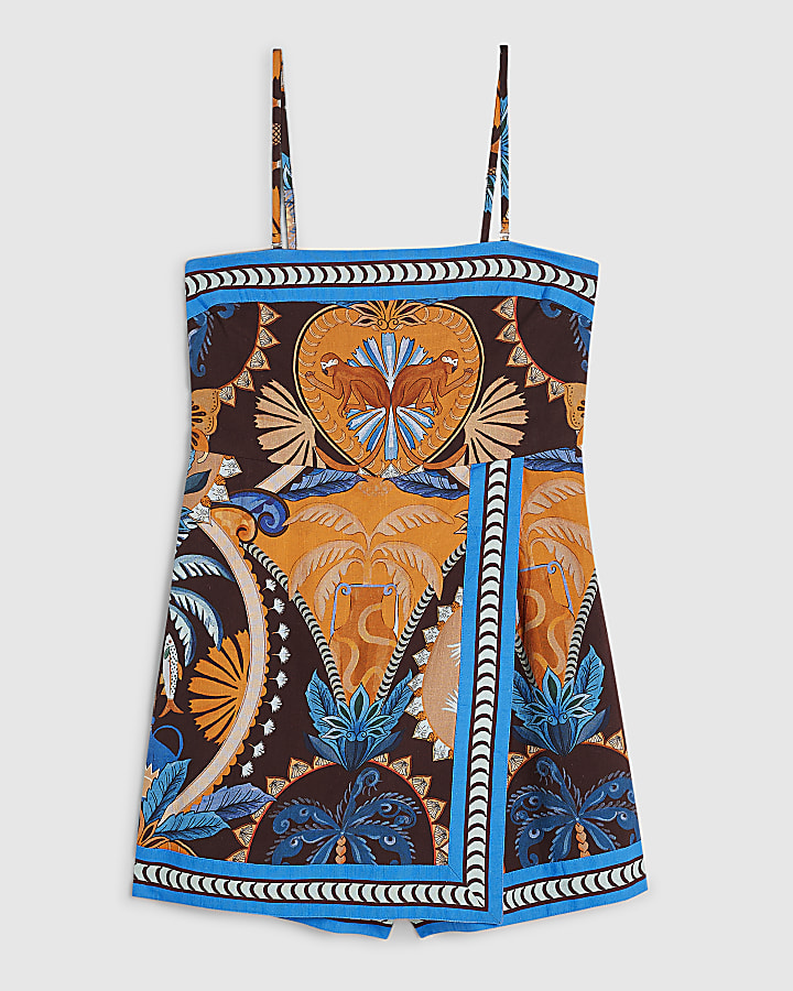 Brown Palm Print Playsuit