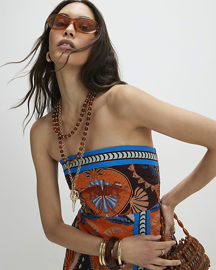 Brown Palm Print Playsuit