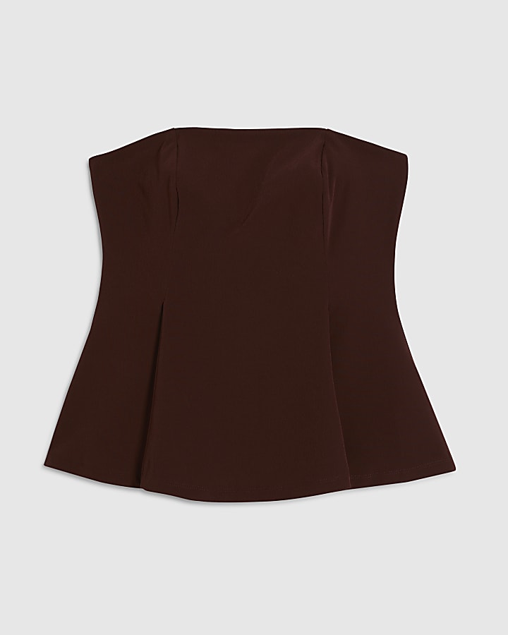 Brown Sleeveless Peplum Bandeau Top