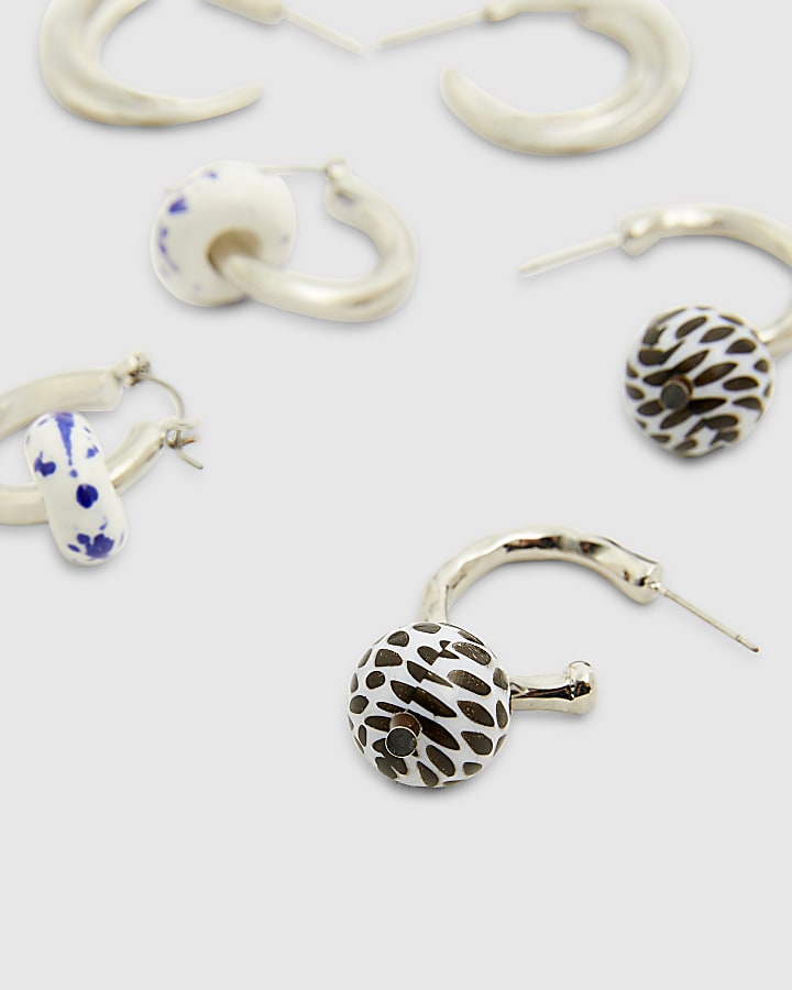 Silver Bead Hoop Earrings Multipack