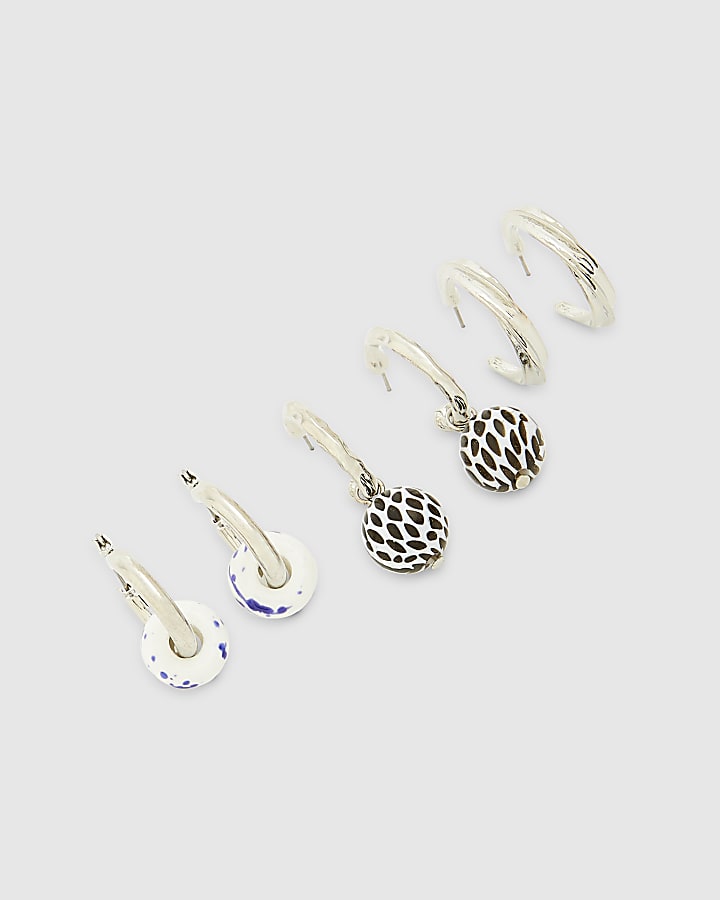 Silver Bead Hoop Earrings Multipack