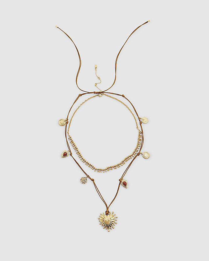 Gold coin heart layered necklace
