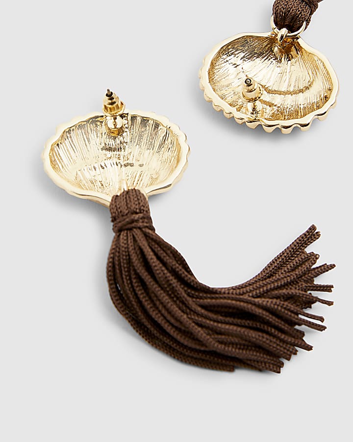 Brown Shell Tassel Earrings
