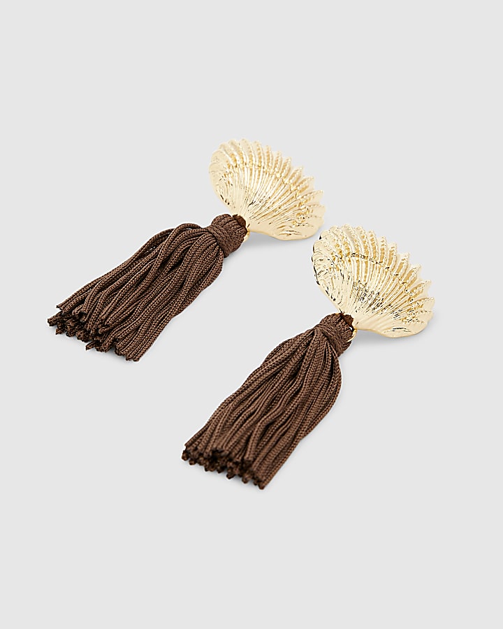 Brown Shell Tassel Earrings