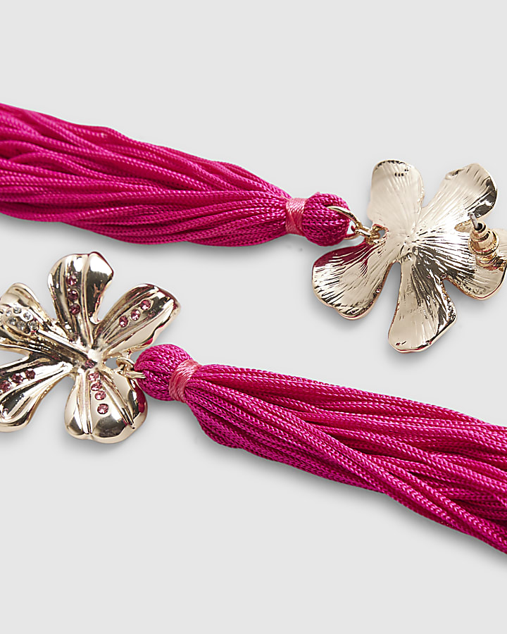 Pink Tassel Flower Earrings