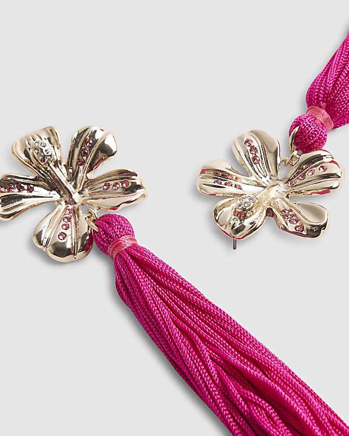 Pink Tassel Flower Earrings