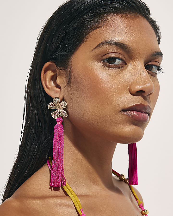 Pink Tassel Flower Earrings
