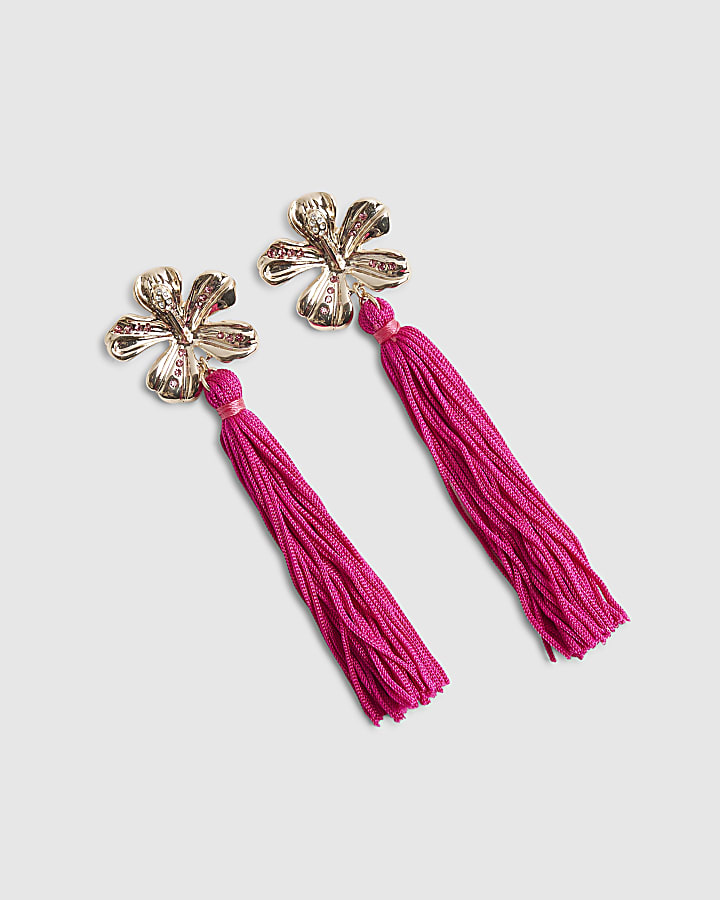 Pink Tassel Flower Earrings