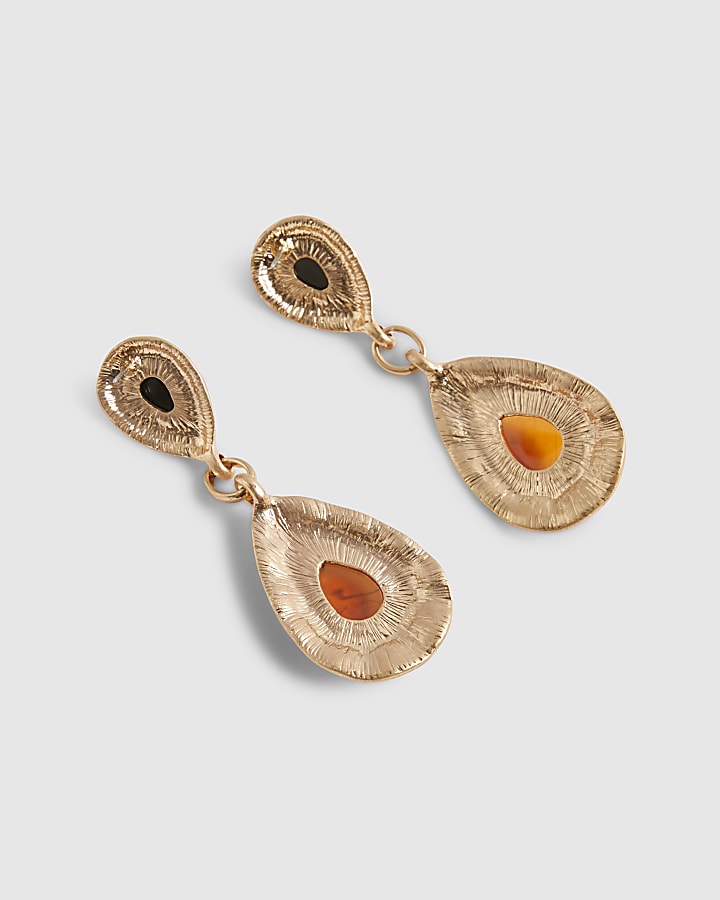 Gold Hammered Stone Drop Earrings