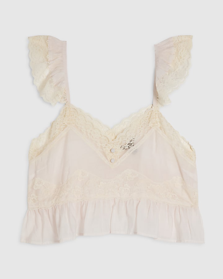 Pink Lace Contrast Cami Top