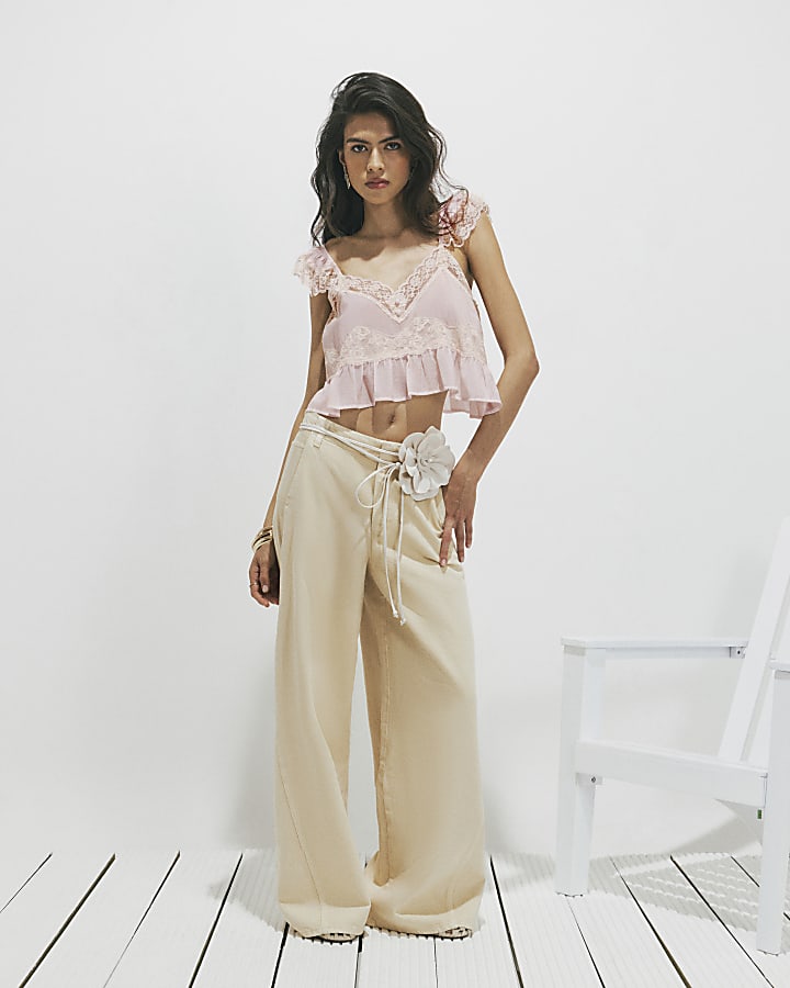 Pink Lace Contrast Cami Top