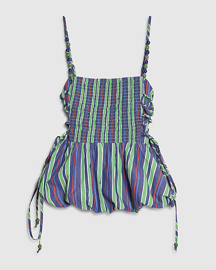 Green Striped Cotton Poplin Cami Top