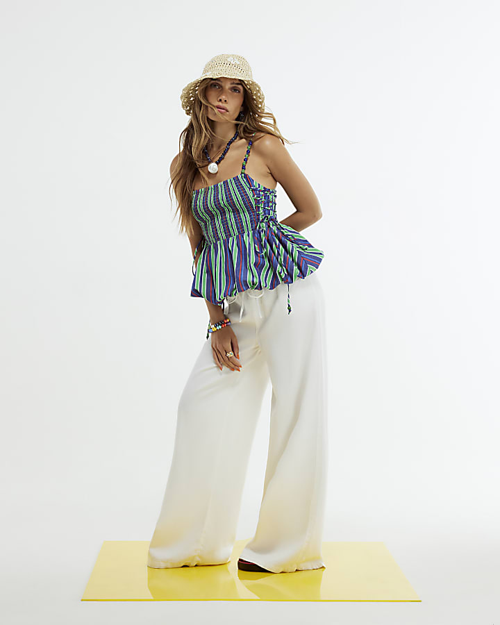 Green Striped Cotton Poplin Cami Top