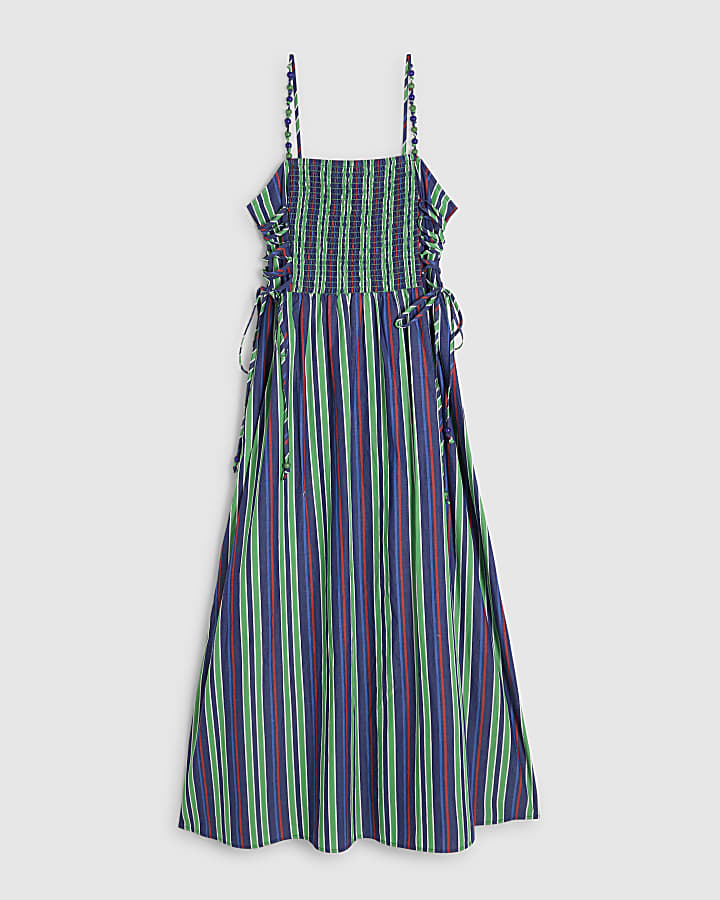 Green Stripe Cotton Poplin Midi Dress