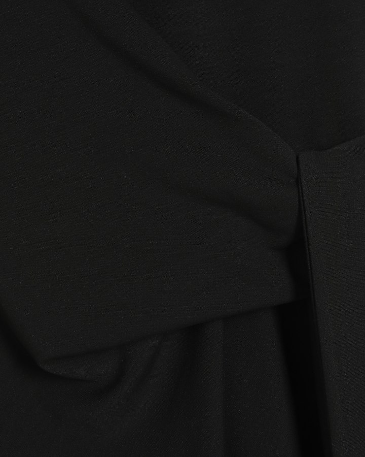 Black Premium Short Sleeve Knot Midi Dress