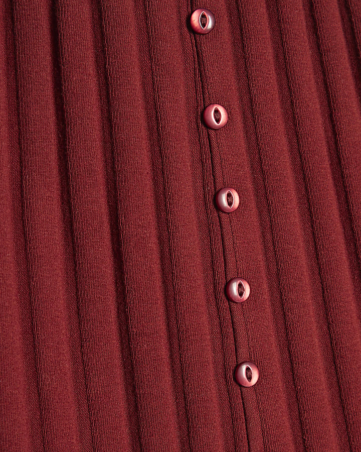 Red Ribbed Button Through Playsuit