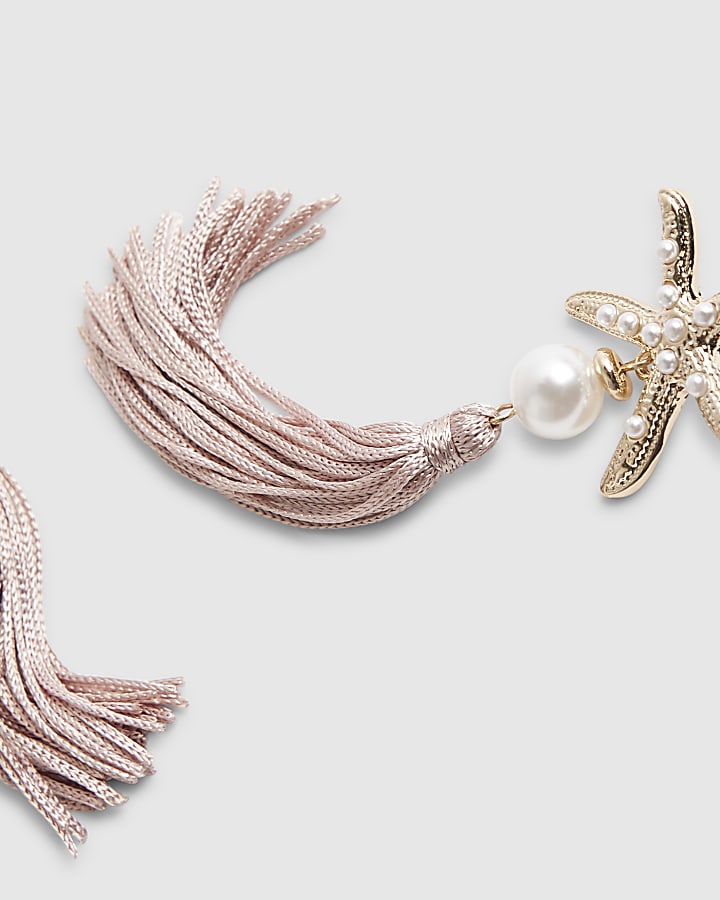 Pink Tassel Starfish Stud Earrings