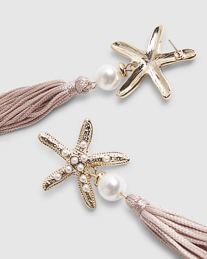 Pink Tassel Starfish Stud Earrings