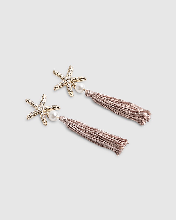 Pink Tassel Starfish Stud Earrings