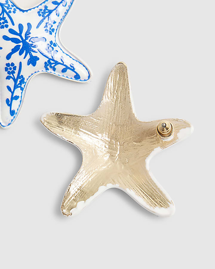 Blue painted starfish stud earrings