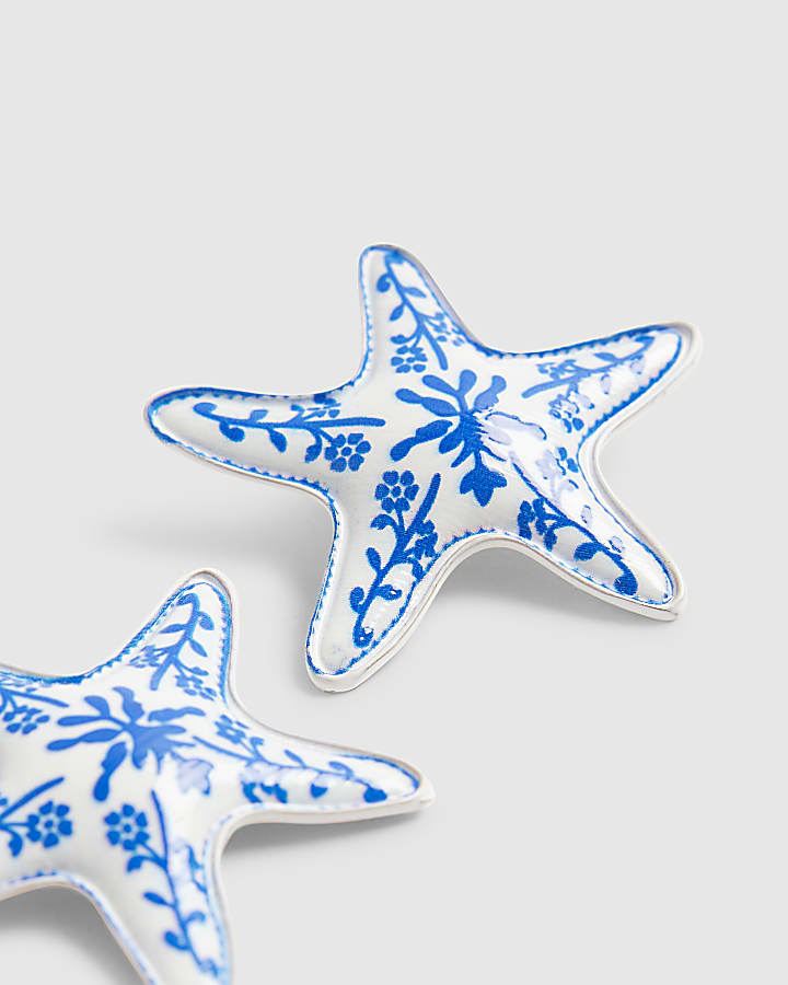 Blue painted starfish stud earrings