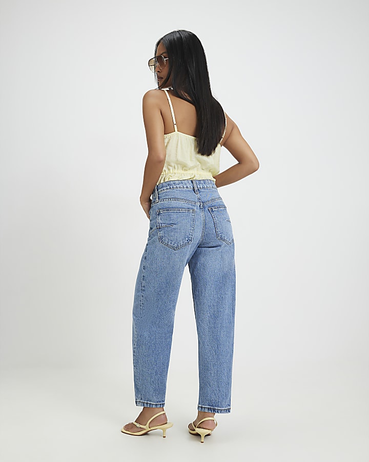 Petite Blue Barrel Leg Jeans