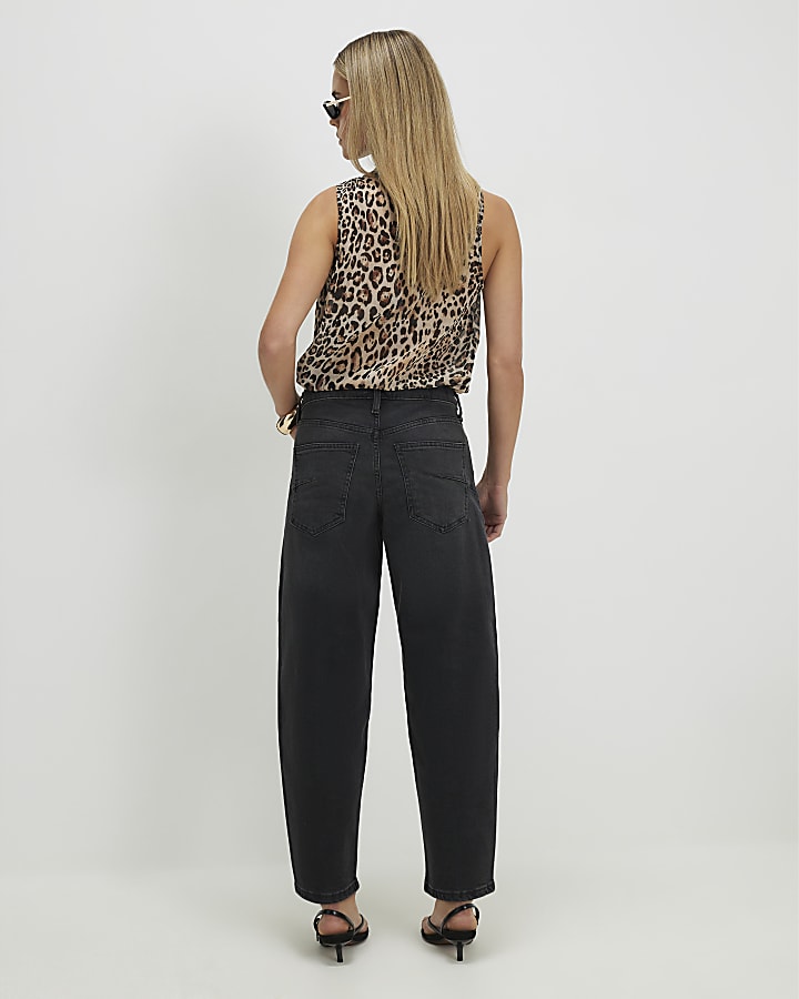 Petite Black Barrel Leg Jeans