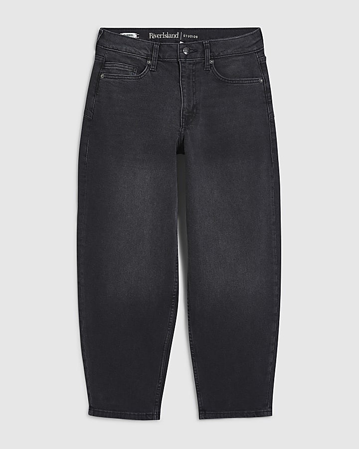 Petite Black Barrel Leg Jeans
