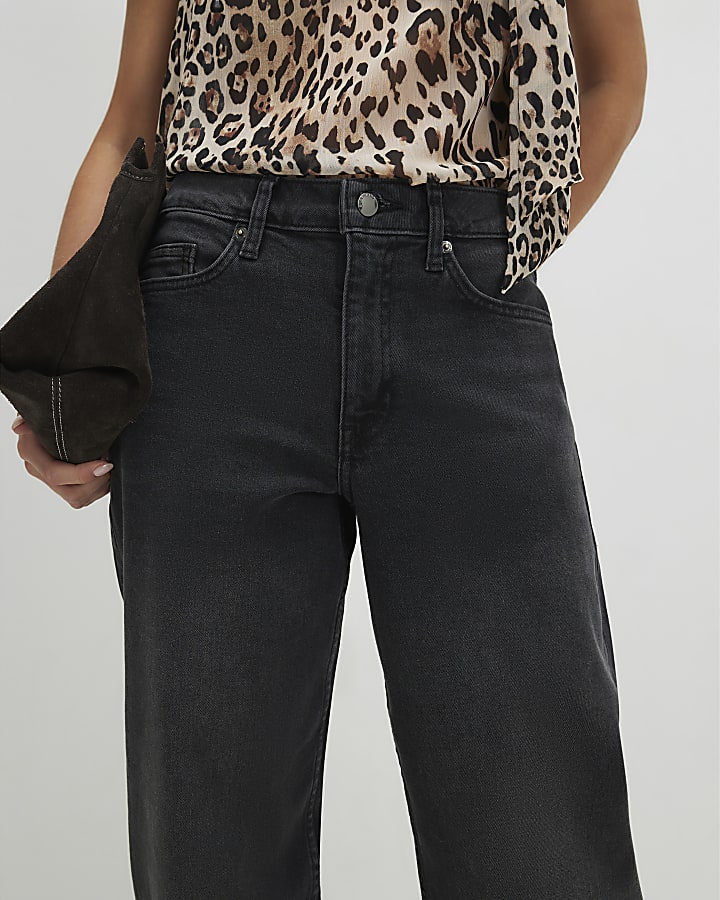Petite Black Barrel Leg Jeans