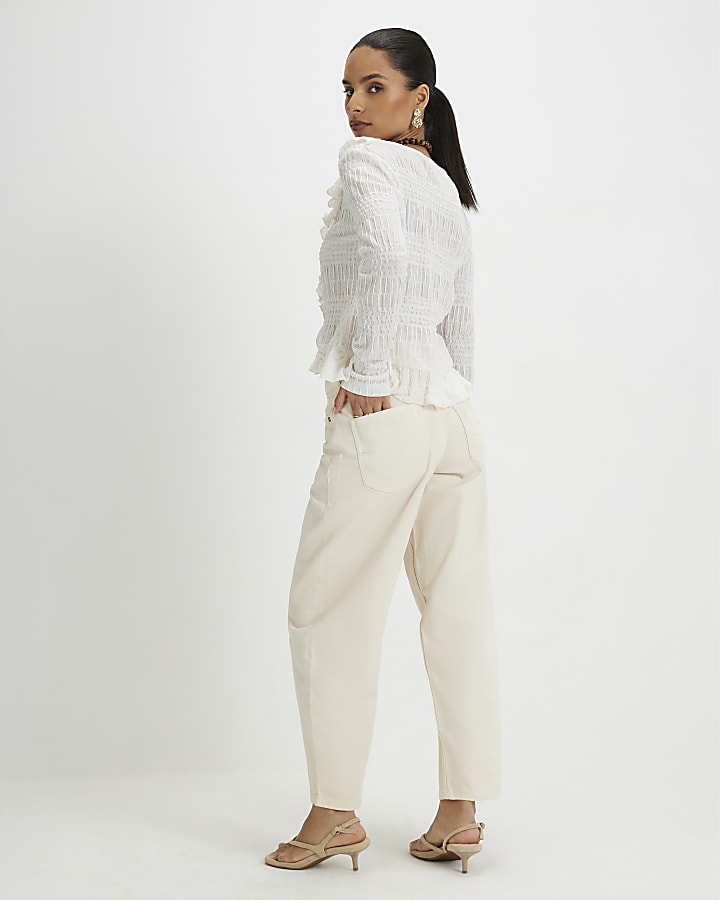 Petite Cream Barrel Leg Jeans