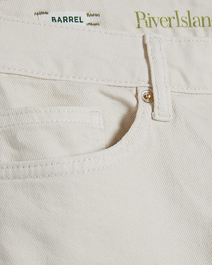 Petite Cream Barrel Leg Jeans