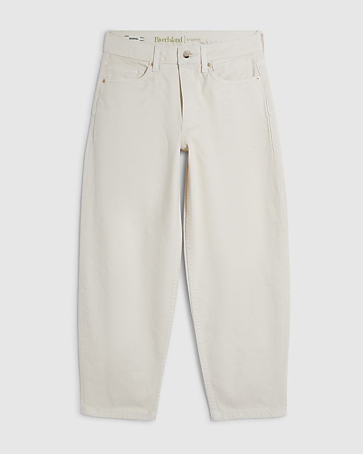 Petite Cream Barrel Leg Jeans