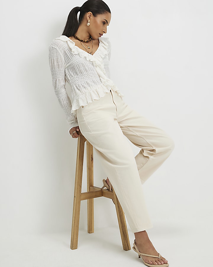 Petite Cream Barrel Leg Jeans